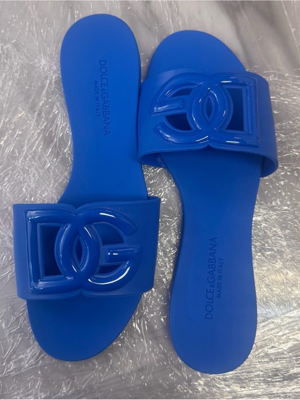 Dolce & Gabbana Electric Blue Logo Slide Sandals
